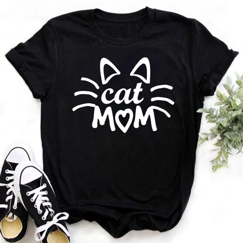 Colorful Cat Paw Print T Shirt Women New Fashion Black T Shirt