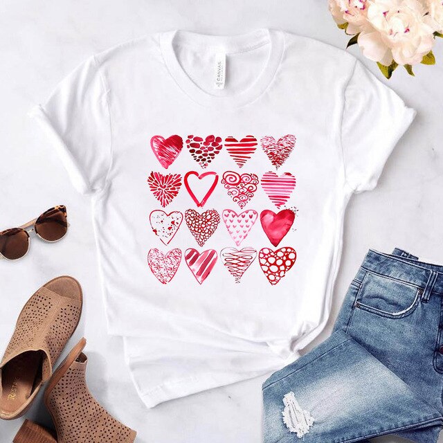 Heart Flower Print Womens T-Shirt