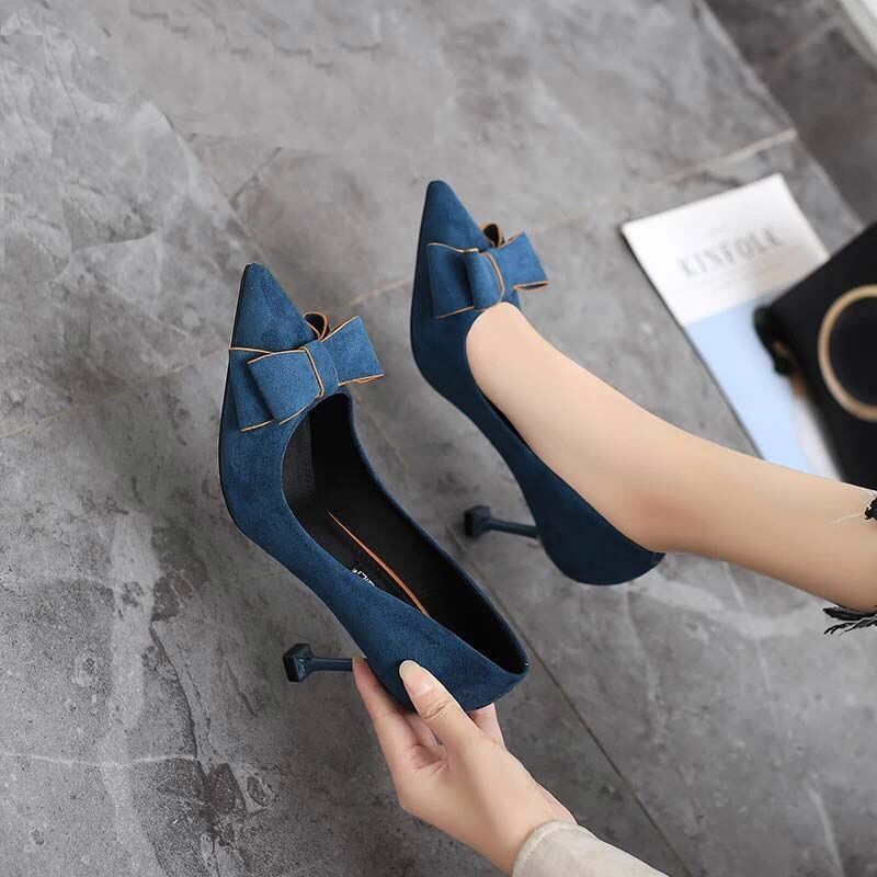 Autumn new style pointed cat heel high heeled shoes little fresh girl spring women’s shoes fashion versatile single shoes
