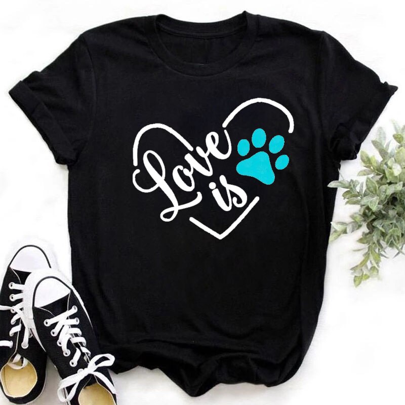 Colorful Cat Paw Print T Shirt Women New Fashion Black T Shirt