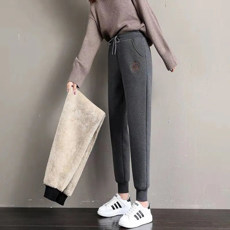 New Winter Plus Pants Women Simple Sweatpants All Match High Waist Trousers
