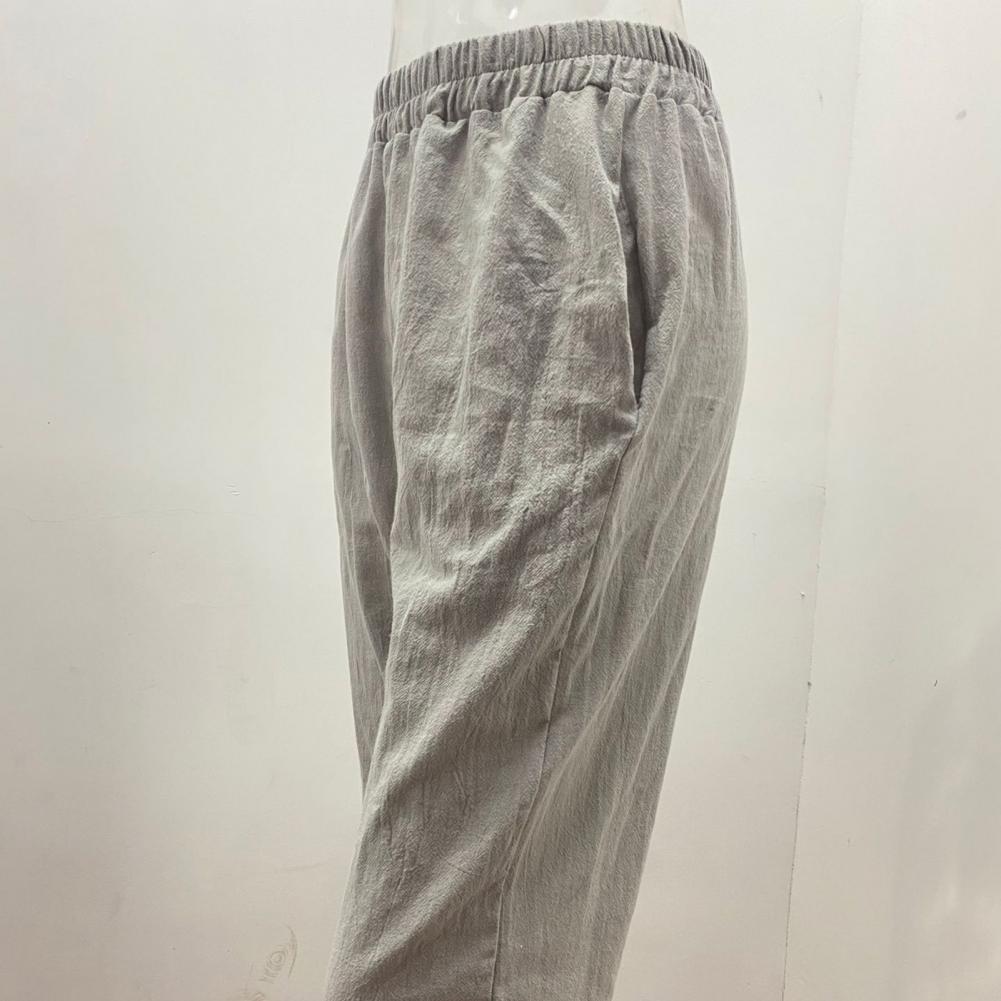 Women CottonPants Casual Loose Trousers Solid Color Pocket Harem Pants