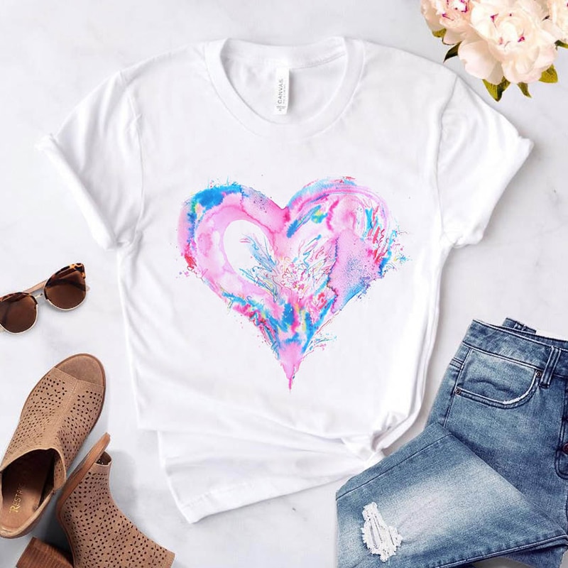 Heart Flower Print Womens T-Shirt