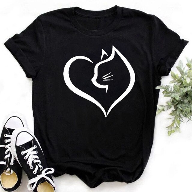 Colorful Cat Paw Print T Shirt Women New Fashion Black T Shirt