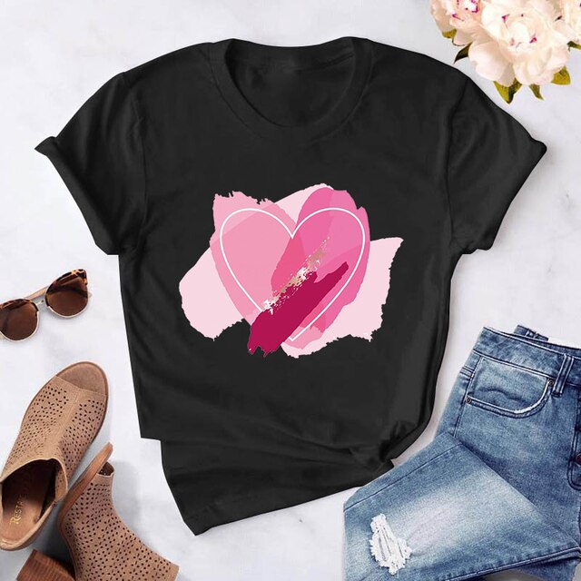 Heart Flower Print Womens T-Shirt