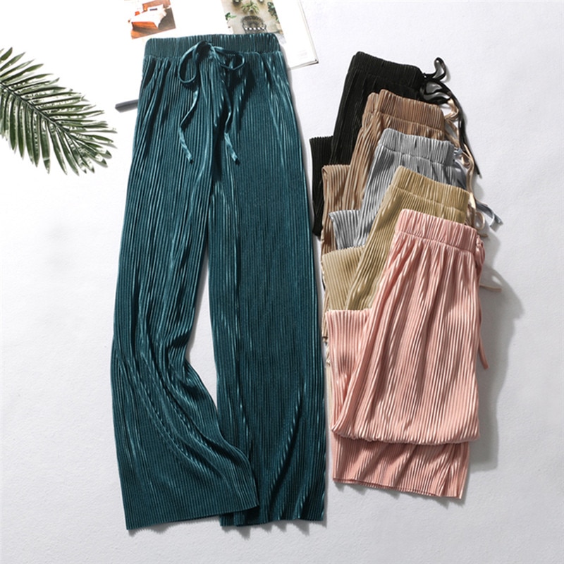 Summer Wide Leg Pants For Women Casual Elastic High Waist