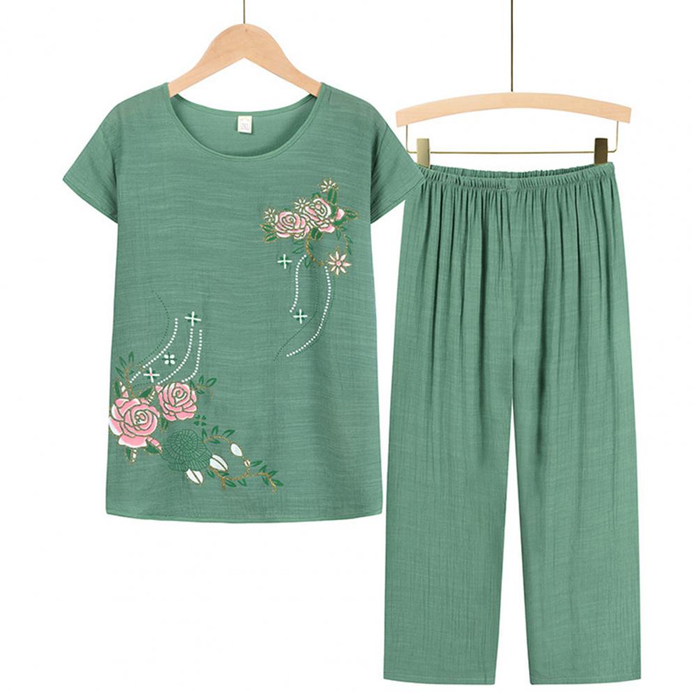 Women Homewear Set Short Sleeve Floral Print T-shirt Pants