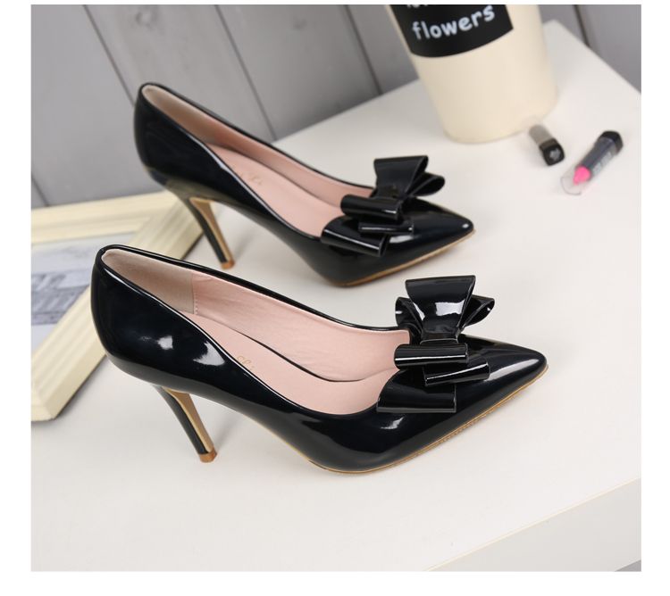 Pointed white bow tie high heels women’s light mouth small heel single shoe work shoes 62-65 small wedding shoes bridesmaids shoes