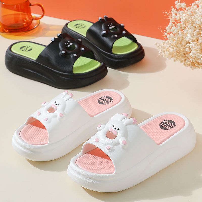 High-heeled slippers women’s summer indoor cartoon cute rabbit bathroom sandals and slippers non-slip home use wedge heels to wear outside in summer