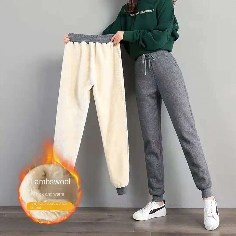 New Winter Plus Pants Women Simple Sweatpants All Match High Waist Trousers