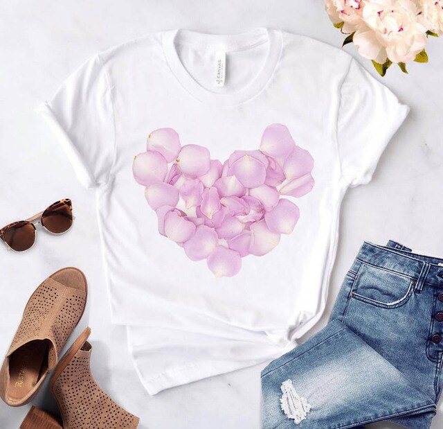 Heart Flower Print Womens T-Shirt