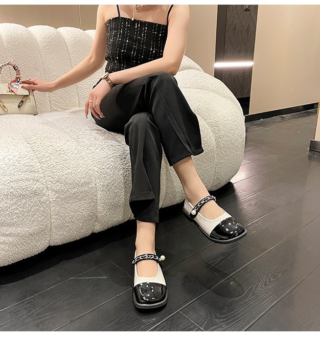 Mary Jane retro shoes spring and autumn British style thick bottom color matching round toe small leather shoes women’s shoes