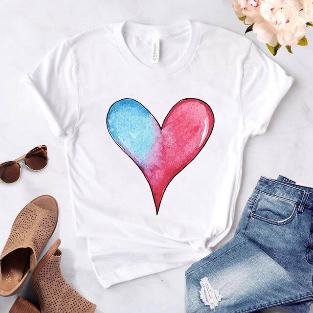 Heart Flower Print Womens T-Shirt