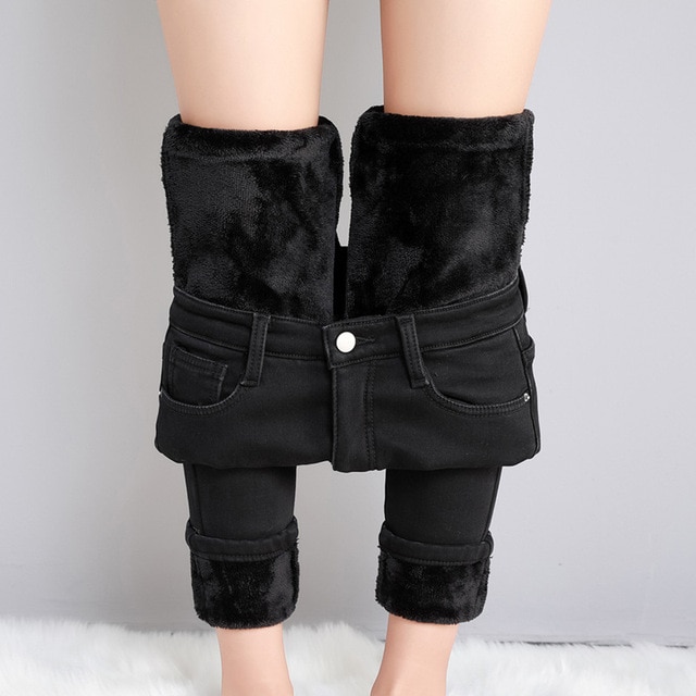 Women Winter Snow Warm Plush Stretch Jeans