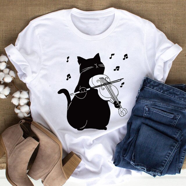 Colorful Cat Paw Print T Shirt Women New Fashion Black T Shirt