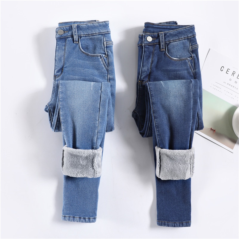 Women Winter Snow Warm Plush Stretch Jeans