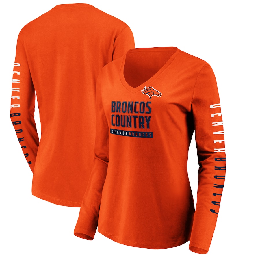 Women's Denver Broncos Fanatics Branded Orange Slogan V-Neck Long ...