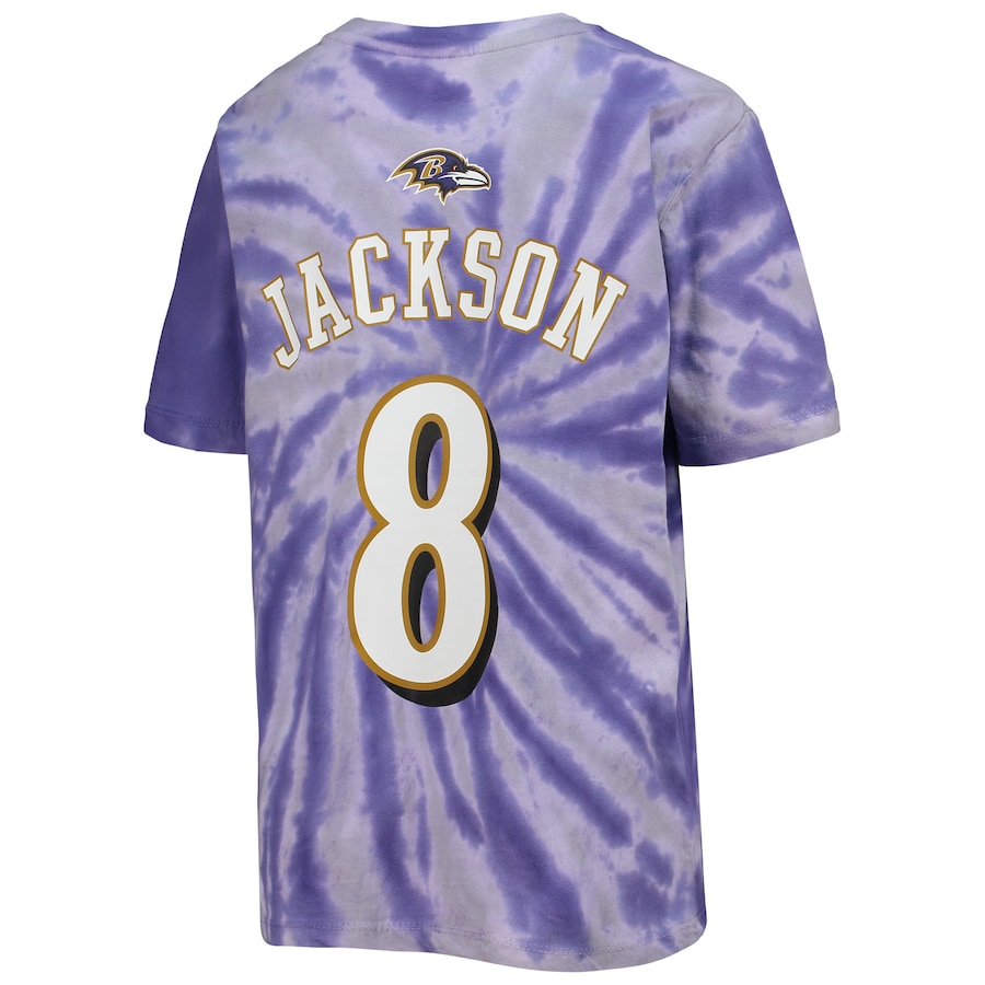 Youth Baltimore Ravens Lamar Jackson Purple Tie Dye Name And Number T Shirt