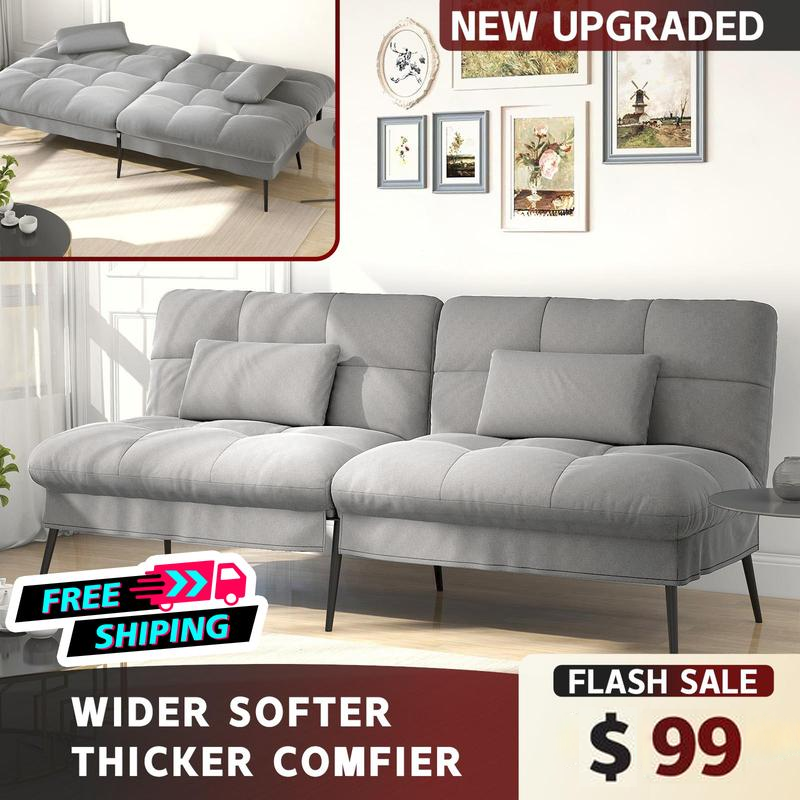 COMHOMA Convertible Futon Sofa Bed, 68″Fabric Futon Couch with Adjustable Backrest