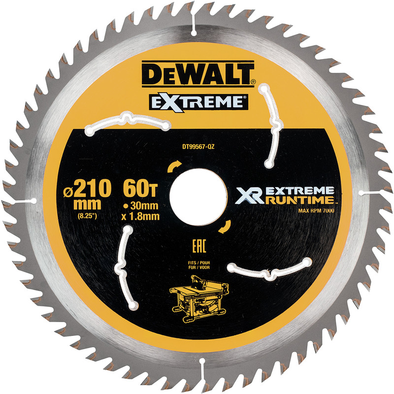 DeWalt Extreme Runtime Circular Saw Blade 210mm x 30mm x 60T