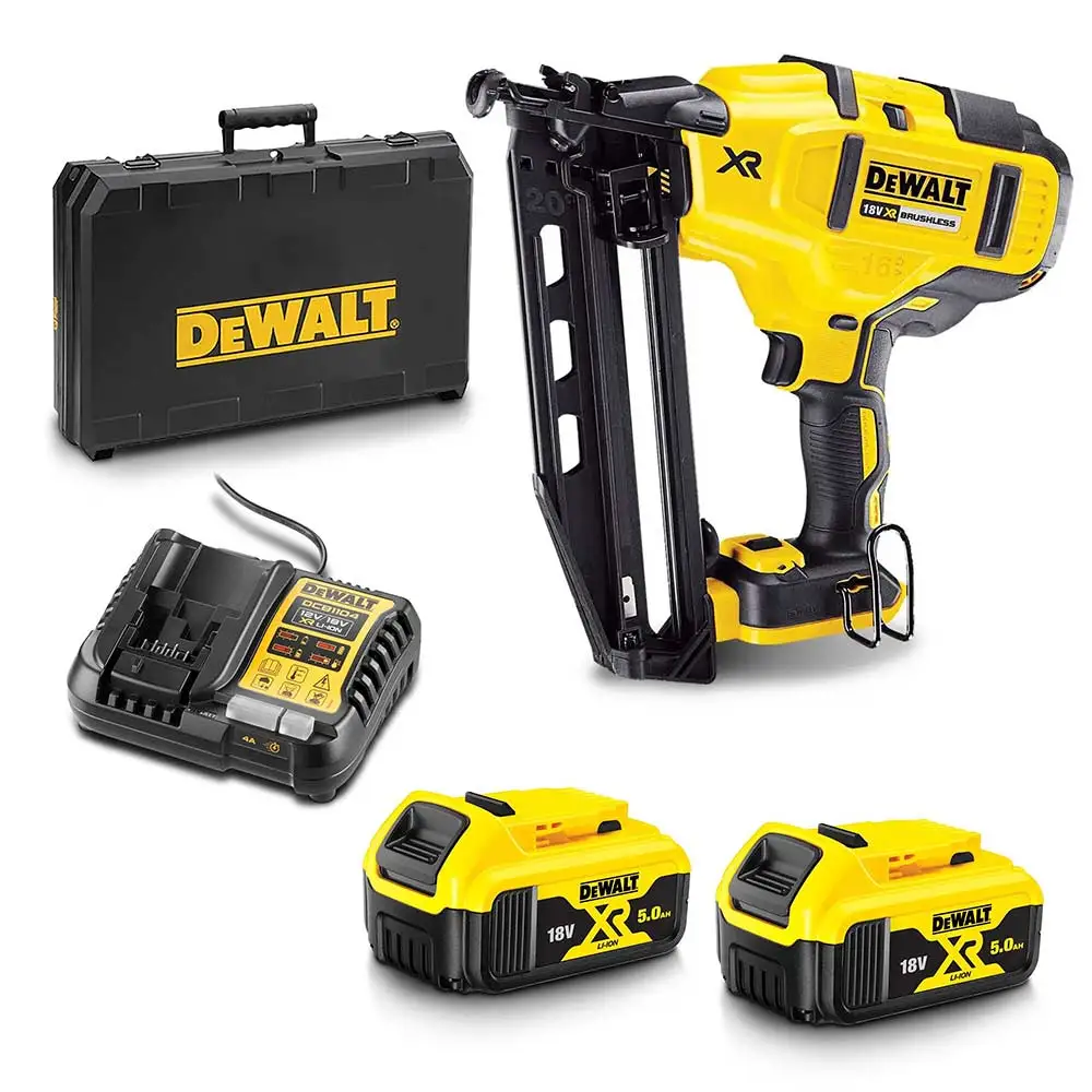 DEWALT 18V XR Brushless 2 x 5.0Ah Finisher Nailer Kit DCN660P2-XE
