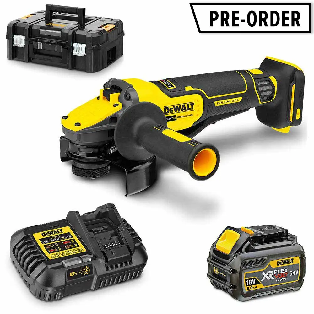DEWALT 18V Brushless 1 x 6.0AH 125mm Angle Grinder Kit DCG416T1-XE