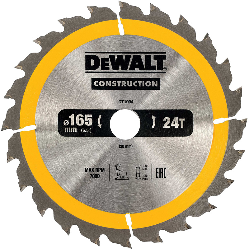 DeWalt Construction Saw Blade 165 x 20mm x 24T