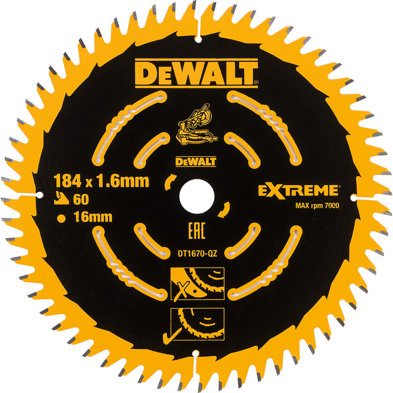 DeWalt Fine Circular Saw Blade 184 x 16mm x 60T