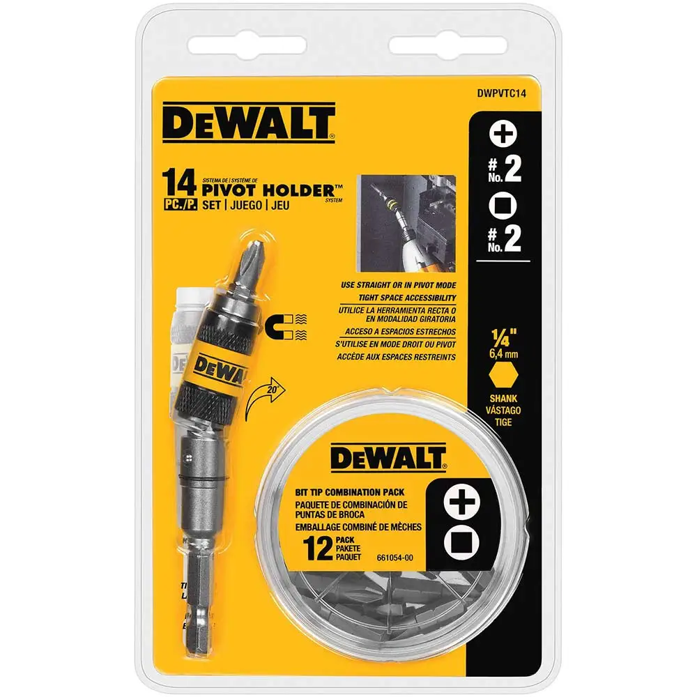 DEWALT 1/4 Hex Offset Pivot Magnetic Holder Bit - 14 Piece DWPVTC14