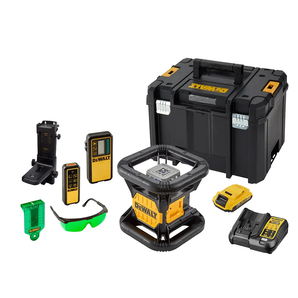 DEWALT 18V Rotating Laser Level Green Beam Manual-Dual-Grade Kit DCE079D1GXE