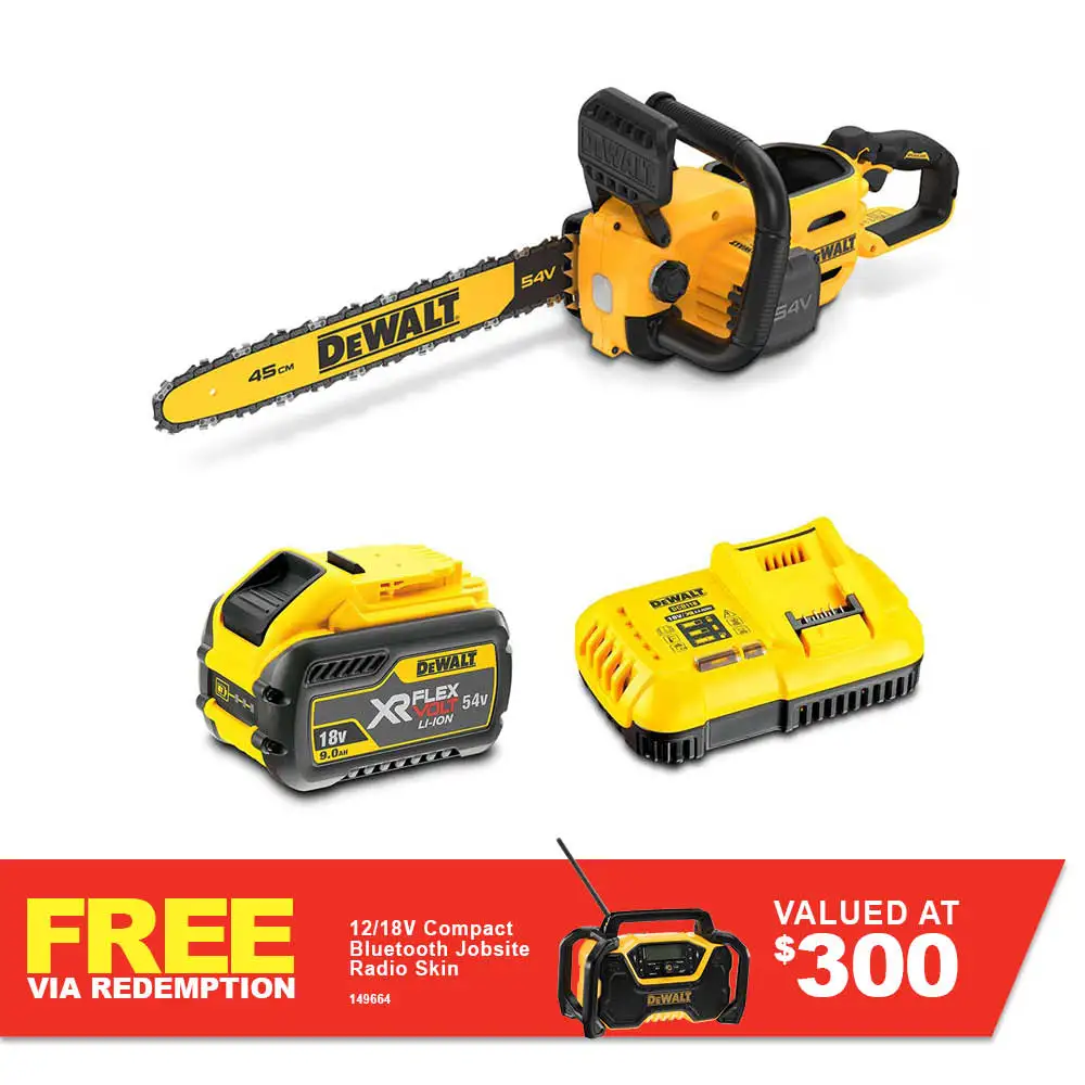 DEWALT 54V XR Flexvolt 1 x 9Ah 450mm Chainsaw Kit DCMCS574X1-XE