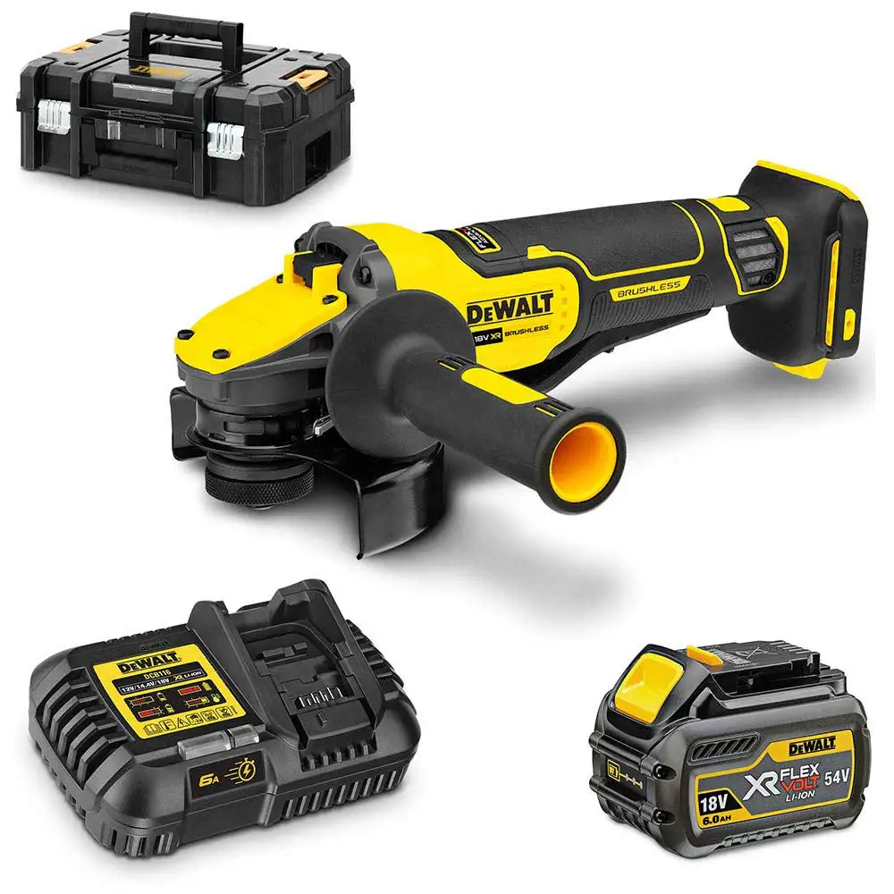 DEWALT 18V Brushless 1 x 6.0AH 125mm Angle Grinder Kit DCG416T1-XE
