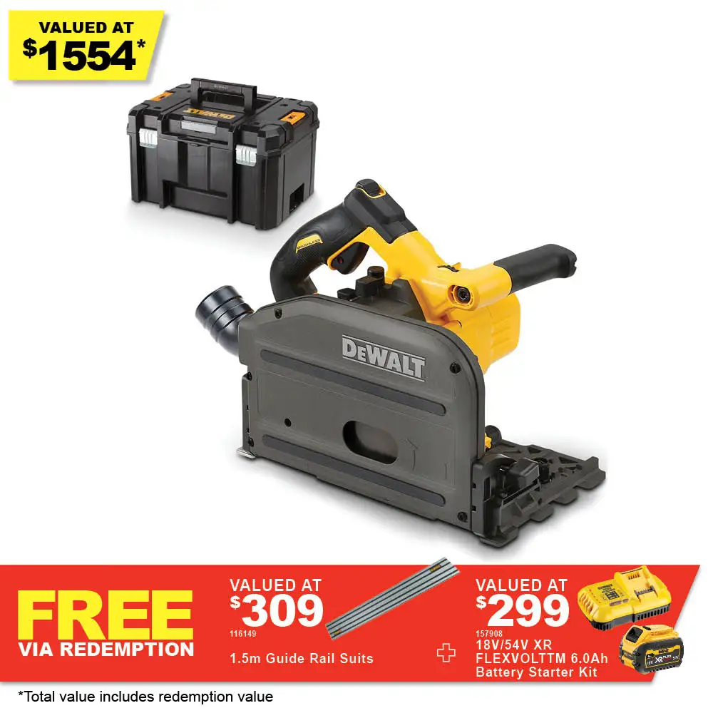 DEWALT 54V Brushless XR FLEXVOLT 165mm Plunge Saw Skin DCS520NT-XJ