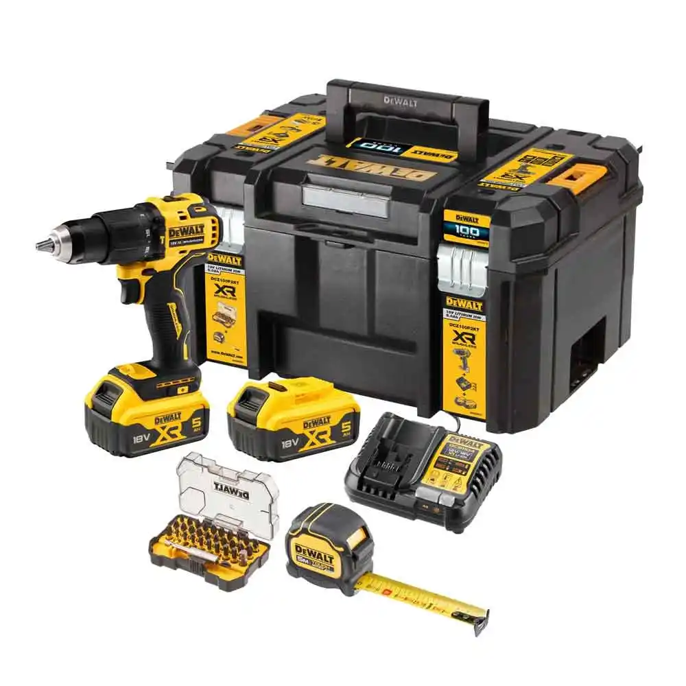 DEWALT 18V Brushless 13mm 2 x 5.0AH 65NM 2 Speed Hammer Drill Kit DCZ100P2KT-XE