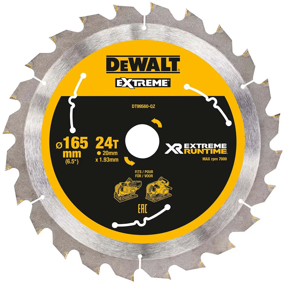 DEWALT 165mm 24T TCT Circular Saw Blade for Wood Cutting - EXTREME