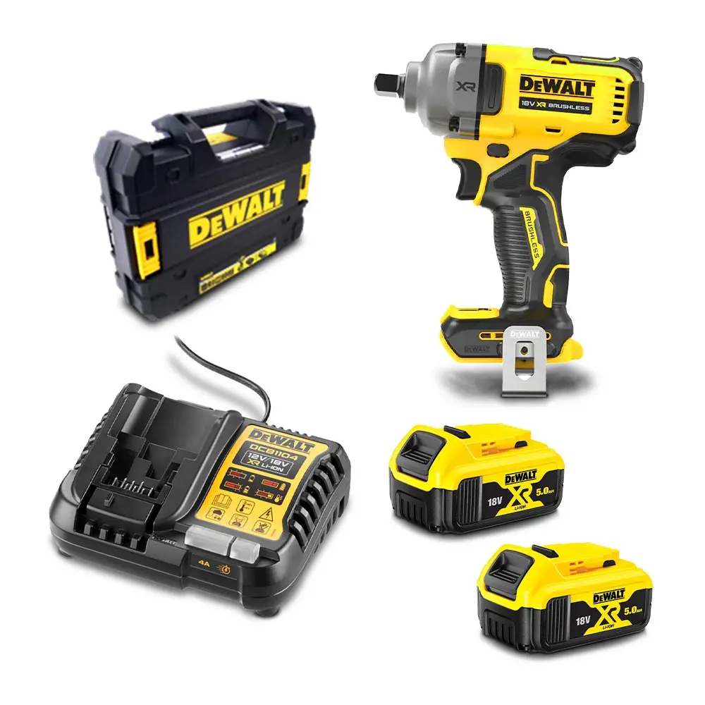 DEWALT 18V Brushless XR 2 x 5.0Ah 1/2" Impact Wrench Kit DCF892P2T-XE