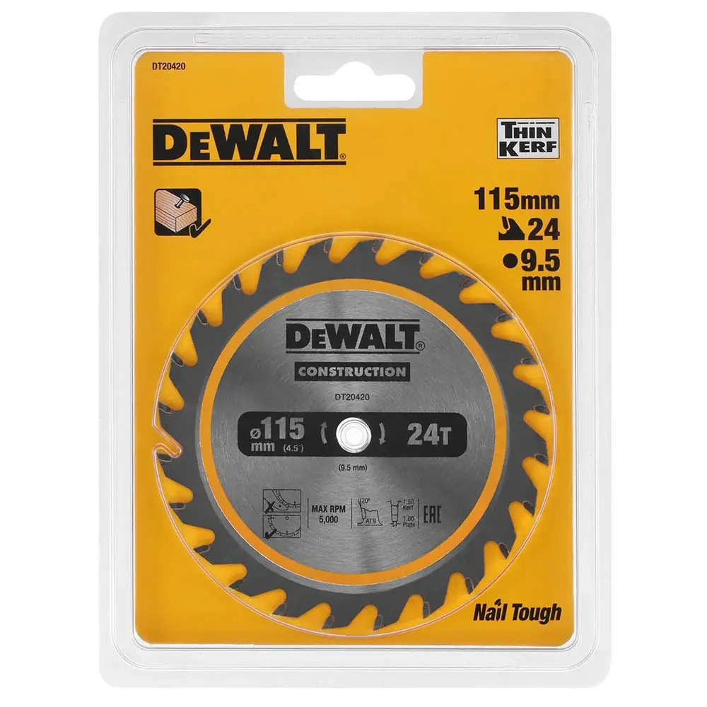 DEWALT 115 x 9.5mm 24T TCT Circular Saw Blade For Wood Construction DT20420-QZ