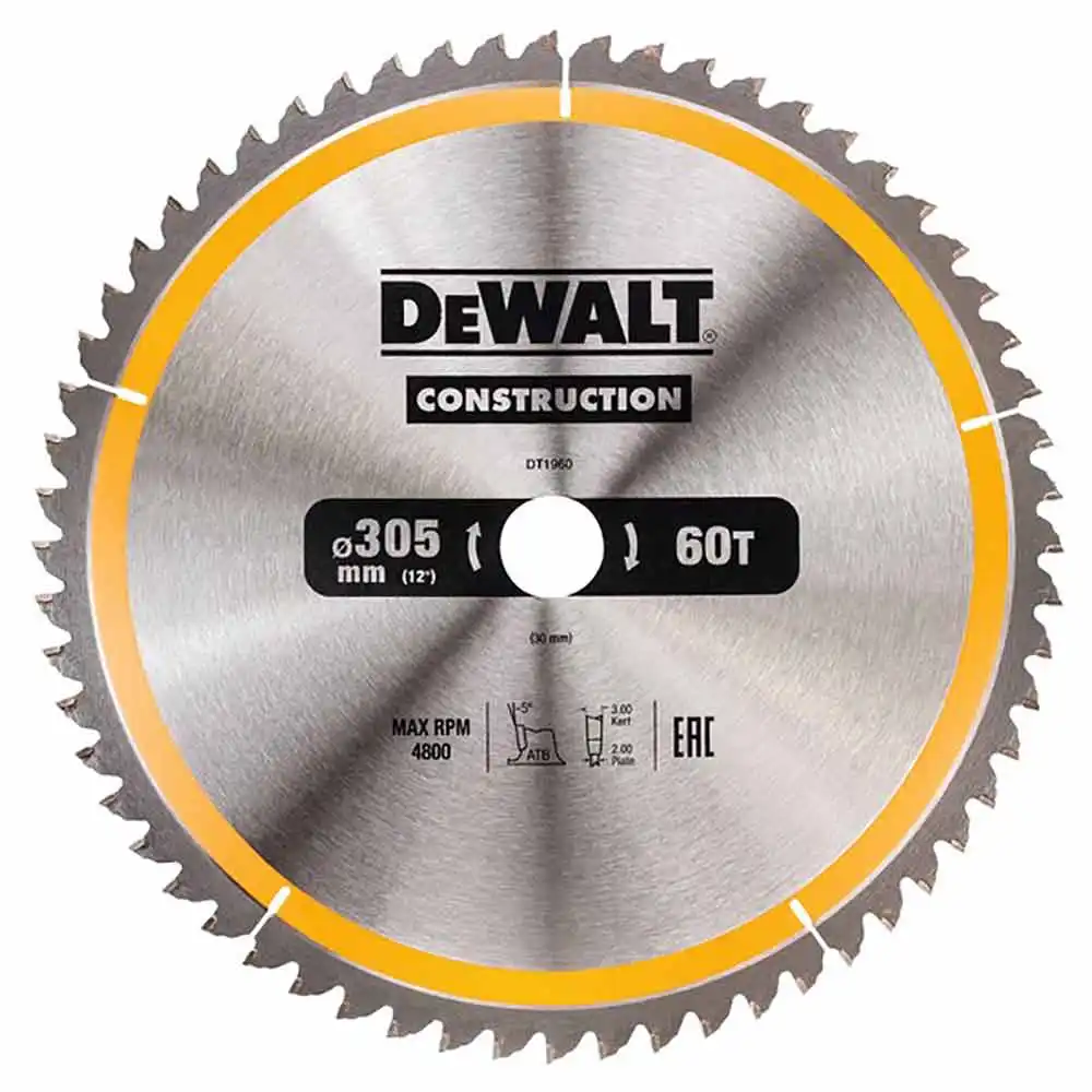 DEWALT 305mm x 60T Construction Circular Saw Blade - Fine Finish DT1960-QZ