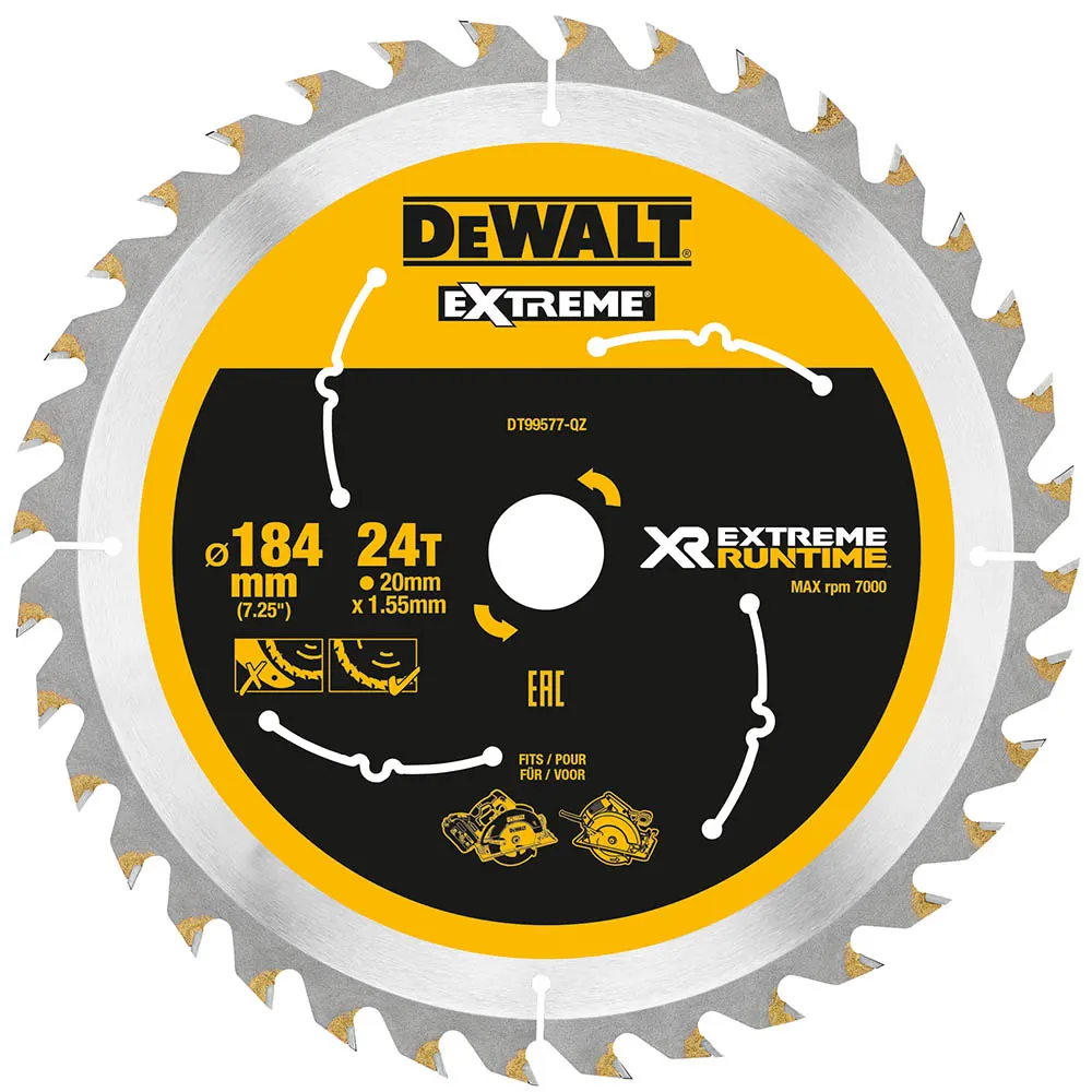 DEWALT 184mm 24T TCT Circular Saw Blade for Wood Cutting - EXTREME DT99577-QZ