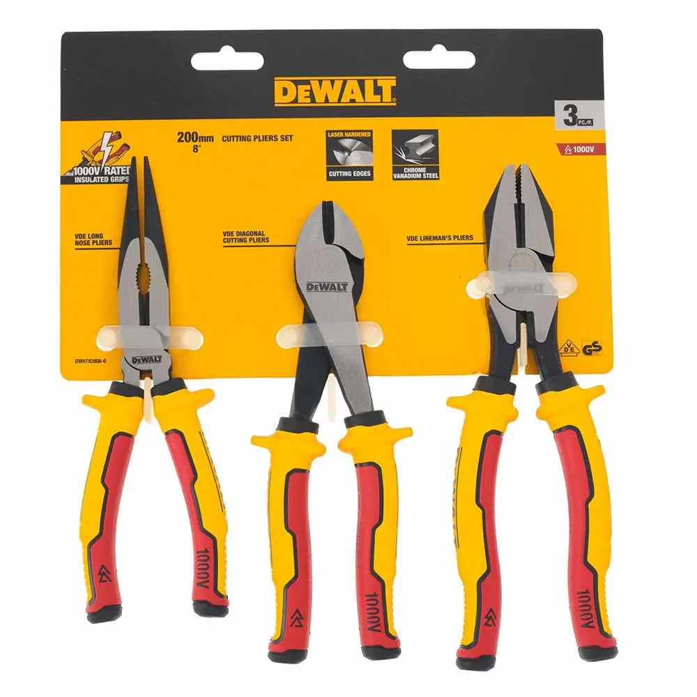 DEWALT 200mm VDE Laser Hardened Plier Set - 3 Piece DWHT82806-0