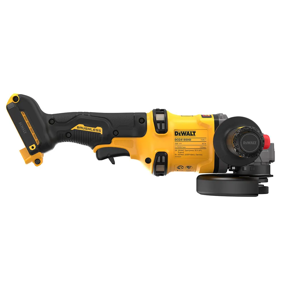 DEWALT 54V XR FLEXVOLT Brushless 125mm Angle Grinder with Side Handle Detect Skin DCG418SHDN-XJ