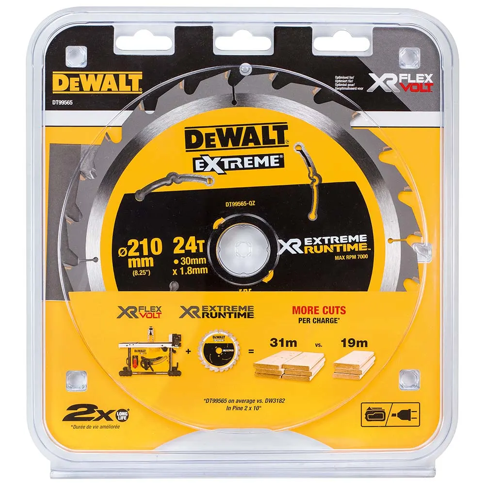 DEWALT 210mm 24T TCT Circular Saw Blade for Wood Cutting - EXTREME DT99565-QZ