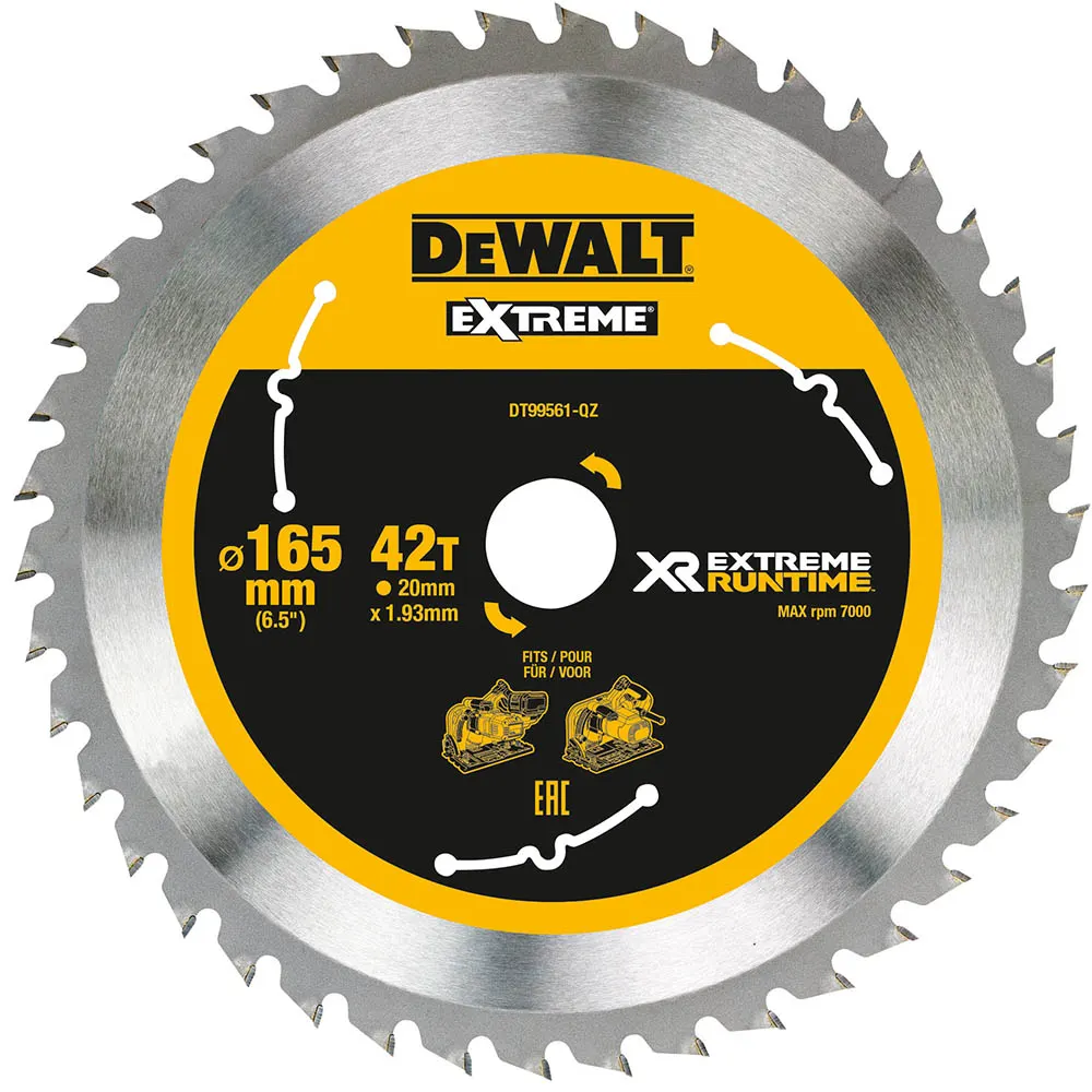 DEWALT 165mm 42T TCT Circular Saw Blade for Wood Cutting - EXTREME