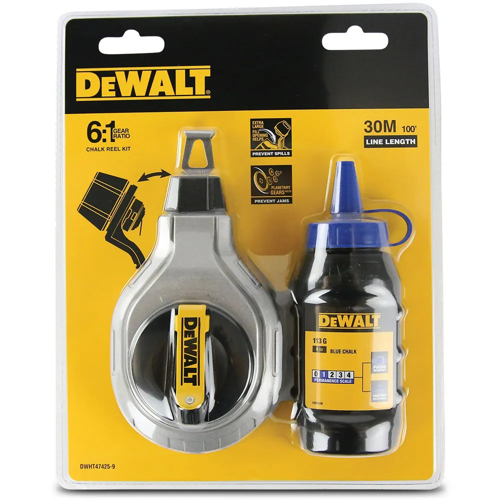 DEWALT 30m 6:1 Chalk Reel with 113g Blue Chalk DWHT47425-9