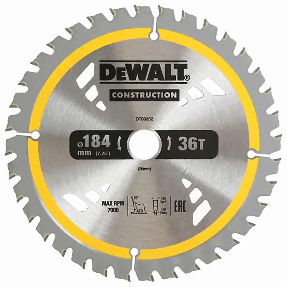 DEWALT 184mm x 36T (16/20mm) Construction Circular Saw Blade DT90252-QZ