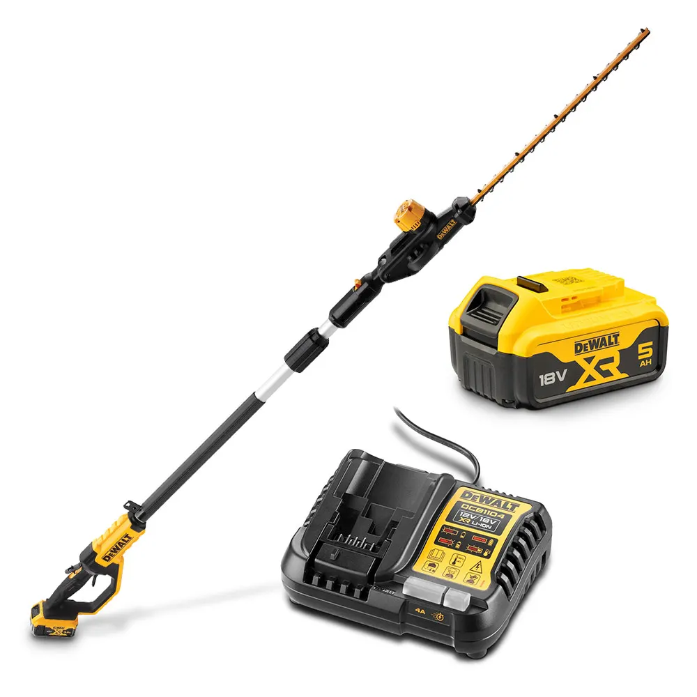 DEWALT 18V XR Brushless 55cm (22") 1x5Ah Pole Hedge Trimmer Kit DCMPH566P1-XE