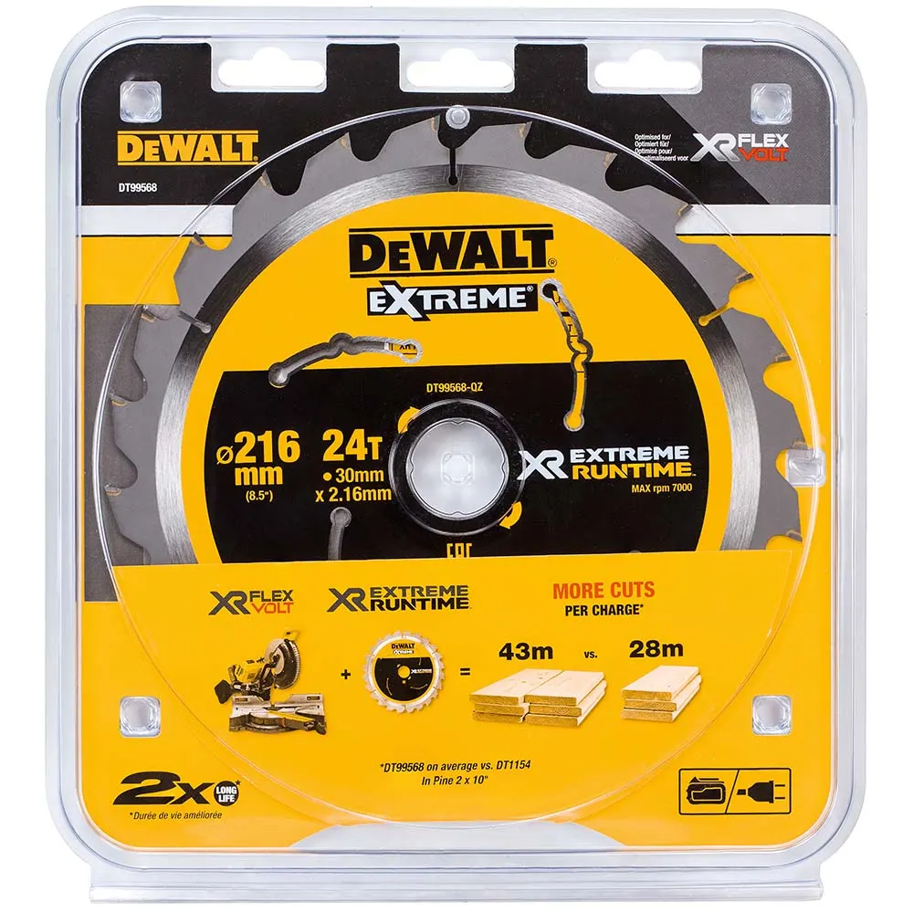 DEWALT 216mm 24T TCT Circular Saw Blade for Wood Cutting - EXTREME DT99568-QZ