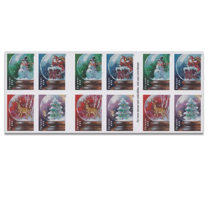 USPS Snow Globes Forever Postage Stamps (A snowman, Santa Claus poised –  South Gate Pack N Ship