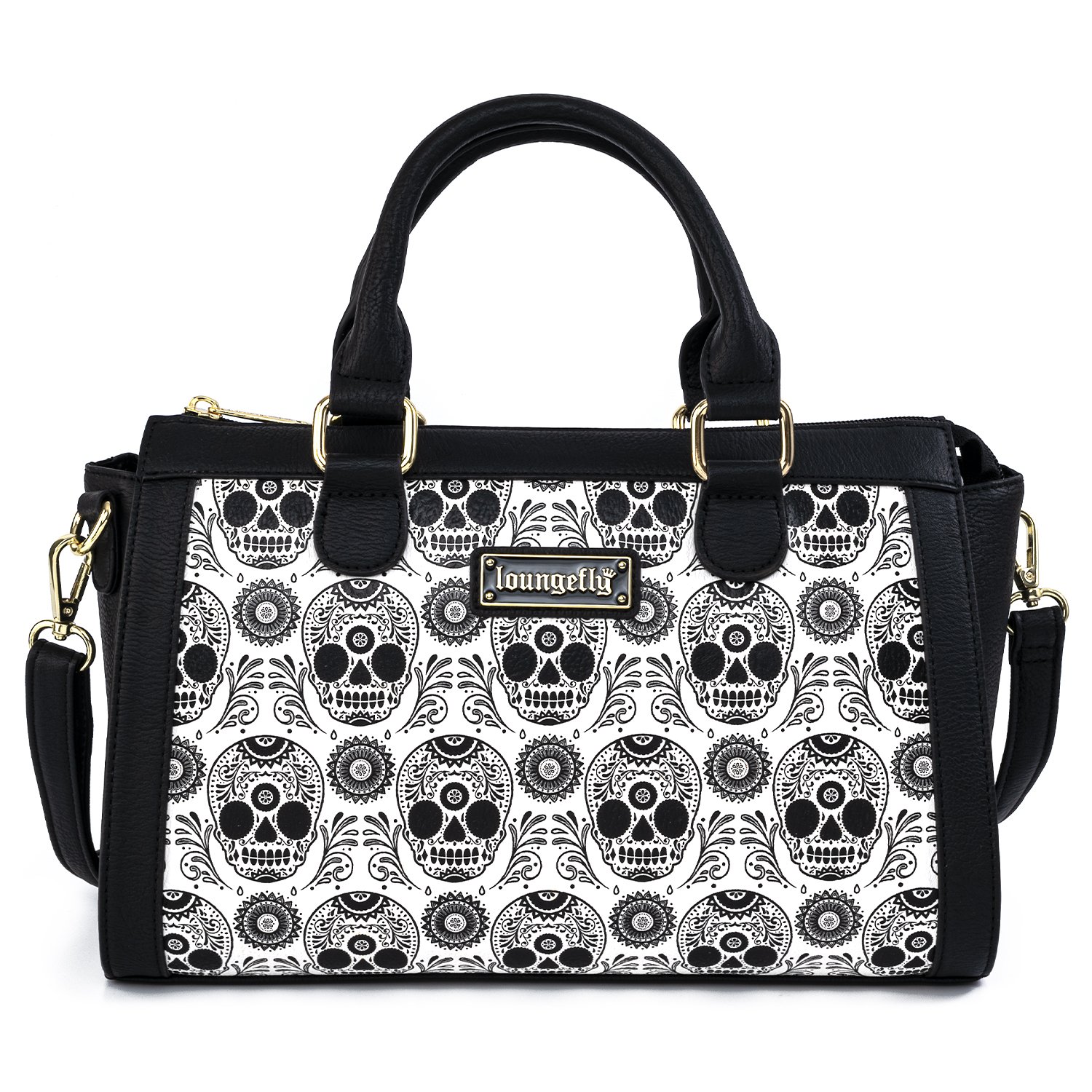 Loungefly Black & White Sugar Skull Duffle Crossbody Bag