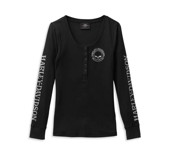 Women's Willie G Skull Snap Front Long Sleeve Henley